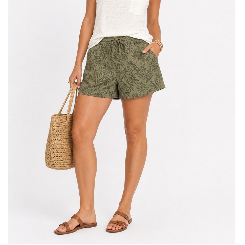 GAP Lyocell Leaf Print Shorts XL Olive Green Resort‎ Tropical Coastal Boho